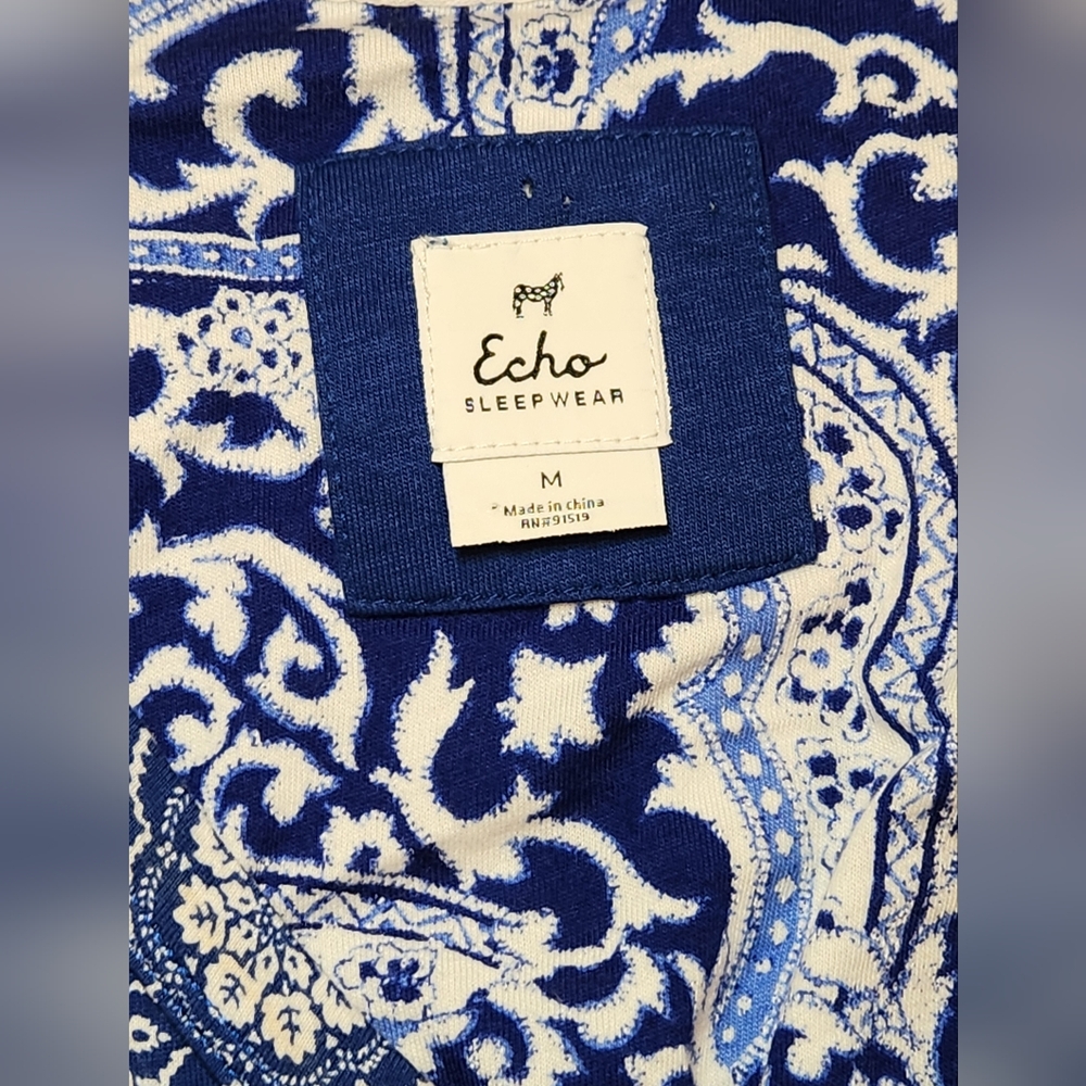 Echo Sleepwear Long Gown Sleeveless Blue & White Size Medium - Picture 5 of 8